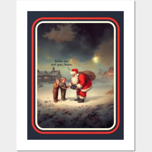 Santa's Naughty List - Funny Vintage Christmas Painting Posters and Art